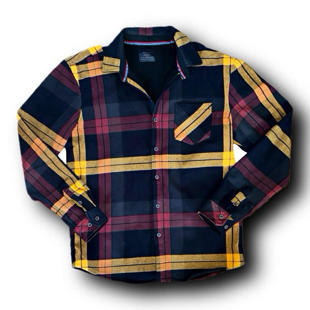 Nomad by Craft + Flow XL Mens Flannel Shirt - Black, Red, Yellow Gorpcore